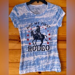 Wound Up Blue Tie-Dye Kids Tee with Rodeo Design